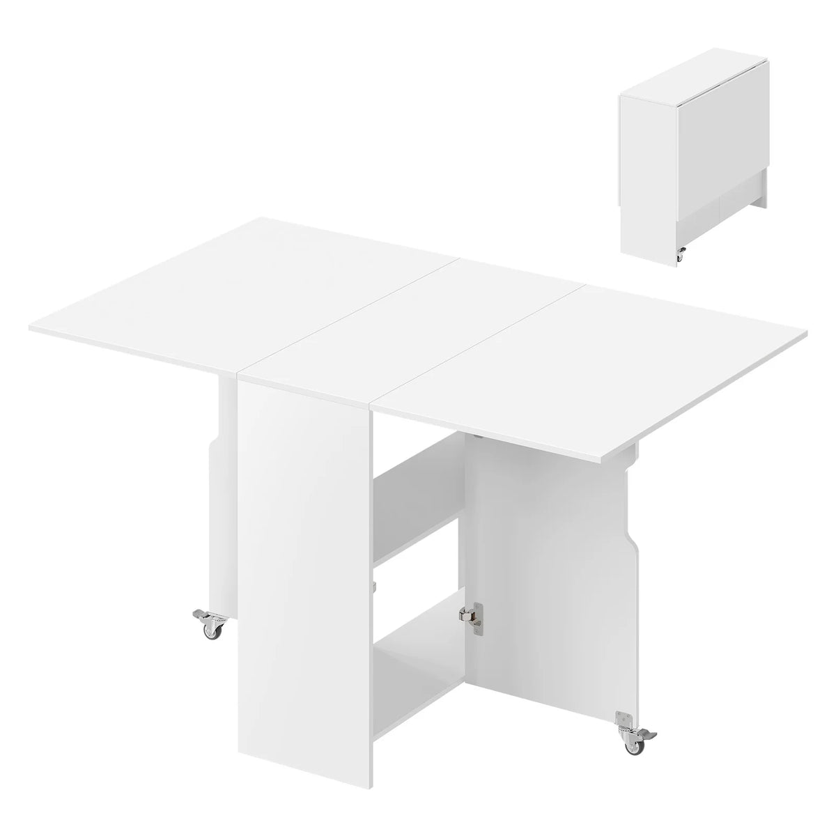 Inklapbare eettafel – 2 tot 4 personen – Op wielen – Met 2 opbergplanken