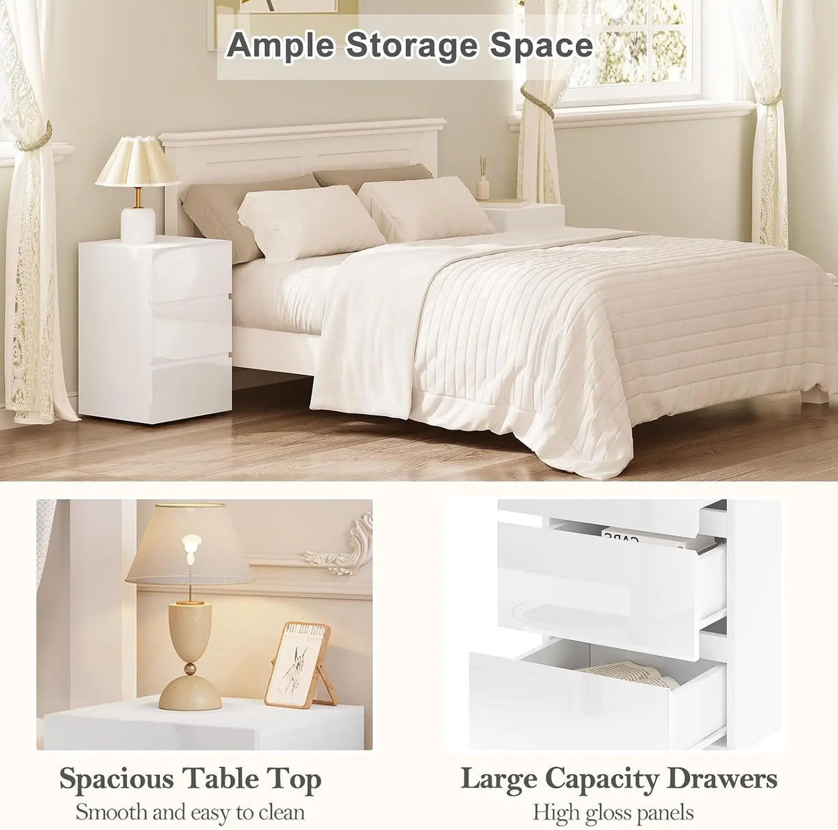 EUGAD Bedside Table Side Table with Large Storage Space Chest of Drawers Wooden Table for Bedroom Living Room