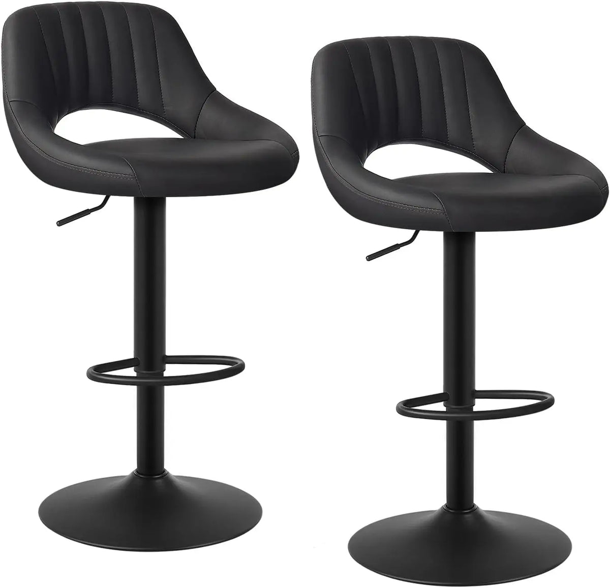 Eugad 2PCs/SET Height-Adjustable Faux Leather Bar Stools with Backrest 360° Rotatable Swivel Lifting Kitchen Bistro Stool Home Decor
