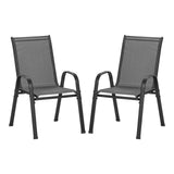 WOLTU 2/4PCS Garden Chairs Dark Grey Stackable Seating Set Outdoor Armchairs with Armrests Backrest for Garden Patio Balcony