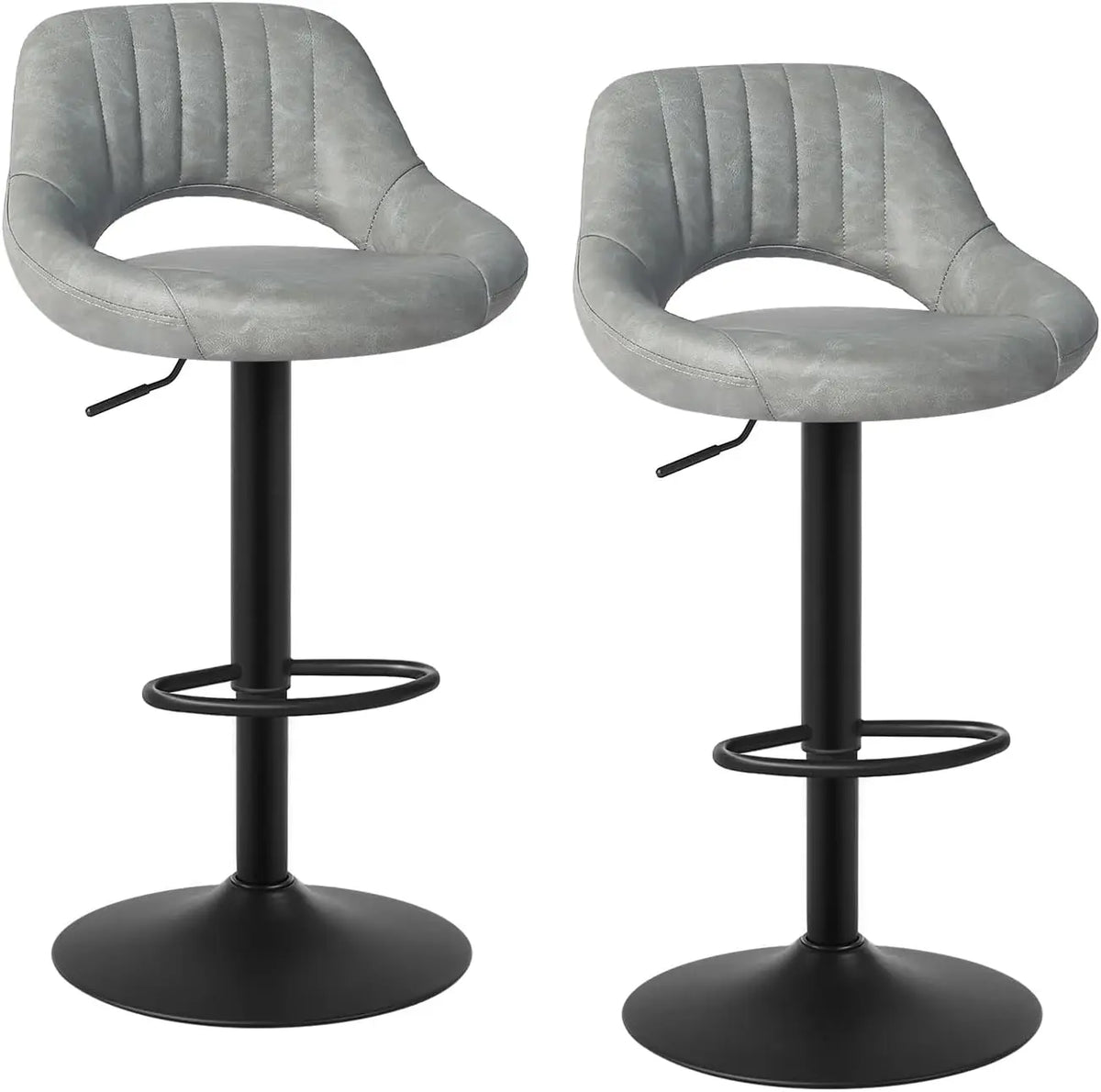Eugad 2PCs/SET Height-Adjustable Faux Leather Bar Stools with Backrest 360° Rotatable Swivel Lifting Kitchen Bistro Stool Home Decor