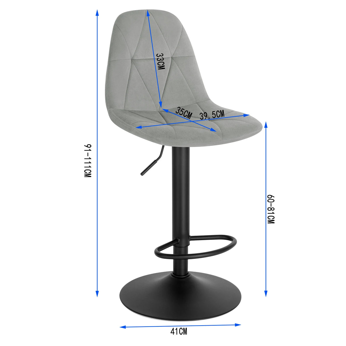 EUGAD 2PCS/SET 360° Swivel Bistro Stools High Chair Velvet Bar Stools with Backrest Height-Adjustable Counter Stools for Home Kitchen Bar