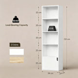 Bookcase Narrow Standing Shelf with 5 Compartments Door Wooden Shelf for Living Room Office Bedroom 34 X 24 X 132 cm