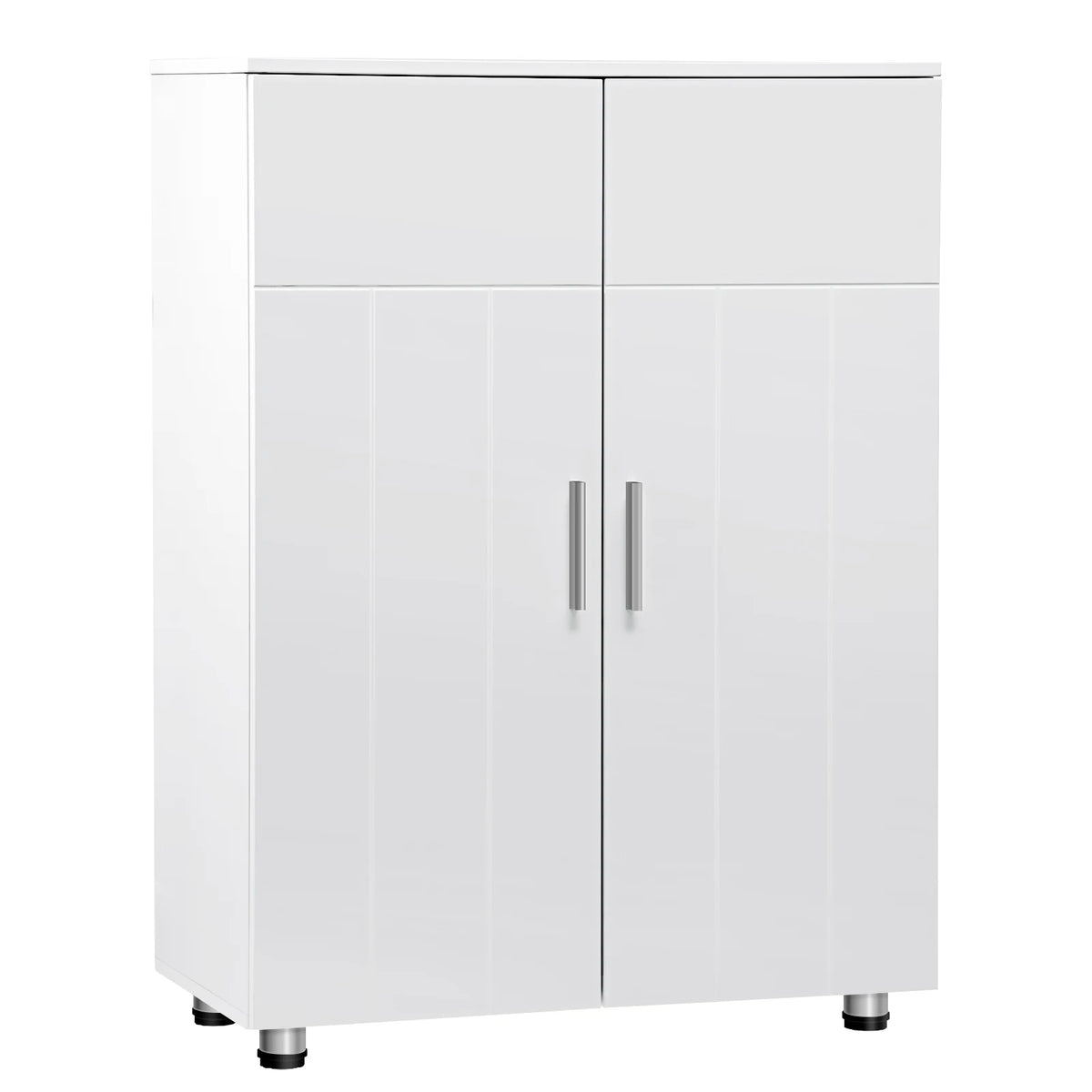 EUGAD White Bathroom Cabinet with Adjustable Shelves 2 Doors 3 Compartments Storage Cupboard Free Standing Entryway Cabinet