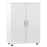 EUGAD White Bathroom Cabinet with Adjustable Shelves 2 Doors 3 Compartments Storage Cupboard Free Standing Entryway Cabinet