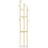 Standing Metal Tree Shape Clothes Rack Coat Rack with Marble Base 3 Shelves and 9 Hooks for Clothes Bags Hats