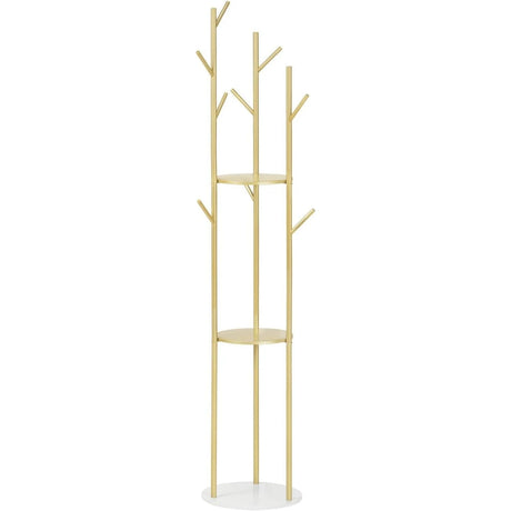 Gouden staande kapstok met 9 haken, 3 planken en marmeren voet, ontworpen door BukkitBow.