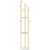 Standing Metal Tree Shape Clothes Rack Coat Rack with Marble Base 3 Shelves and 9 Hooks for Clothes Bags Hats
