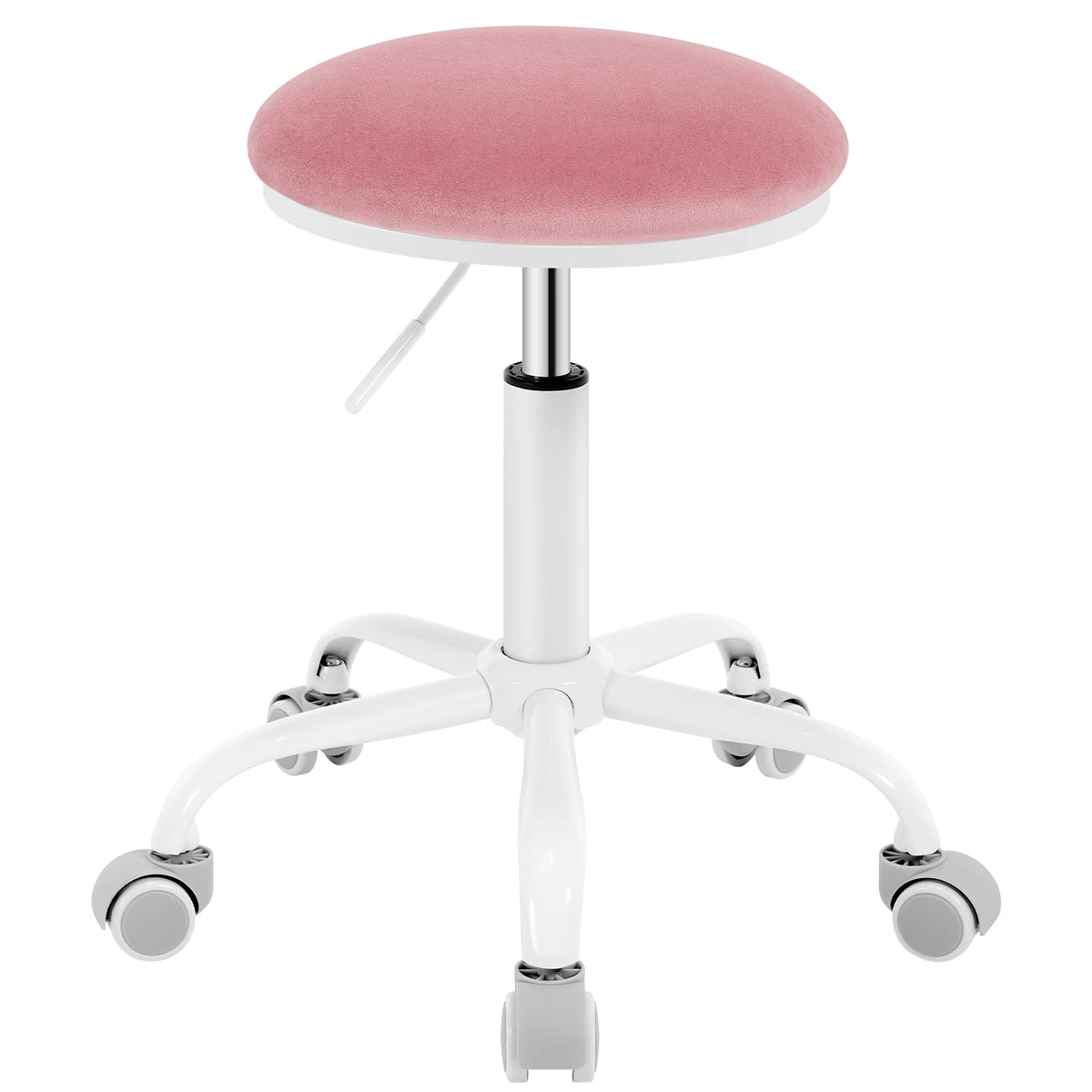 Eugad 360° Swivel Adjustable Height Office Makeup Chair with Wheels 45-57.5cm Upholstered Round Bar Stool Multipurpose Space Saving