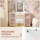 WOLTU Children's Dressing Table with Stool Mirror Wooden Small Dressing Table with Adjustable Shelves Girls Cosmetic Table White