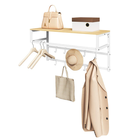 BukkitBow wandkapstok met 10 haakjes, muurmontage, handdoekrek en plank voor badkamer, keuken of huis, afmeting 80x30x41cm