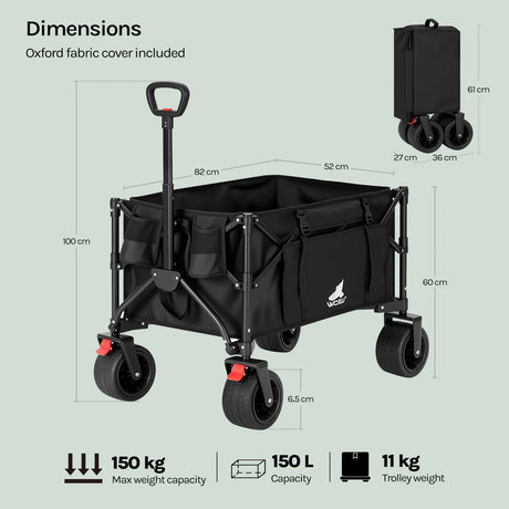 BukkitBow opvouwbare bolderkar met grote capaciteit en all-terrain wielen, ideaal voor zware lasten en verschillende ondergronden.