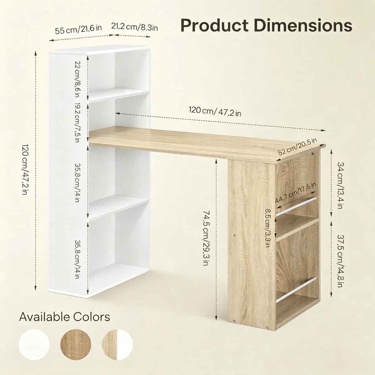 EUGAD 122x120x55cm Computer Office Desk Modern Corner Study Writing Work Table with Storage Shelves for Living Room Home Office