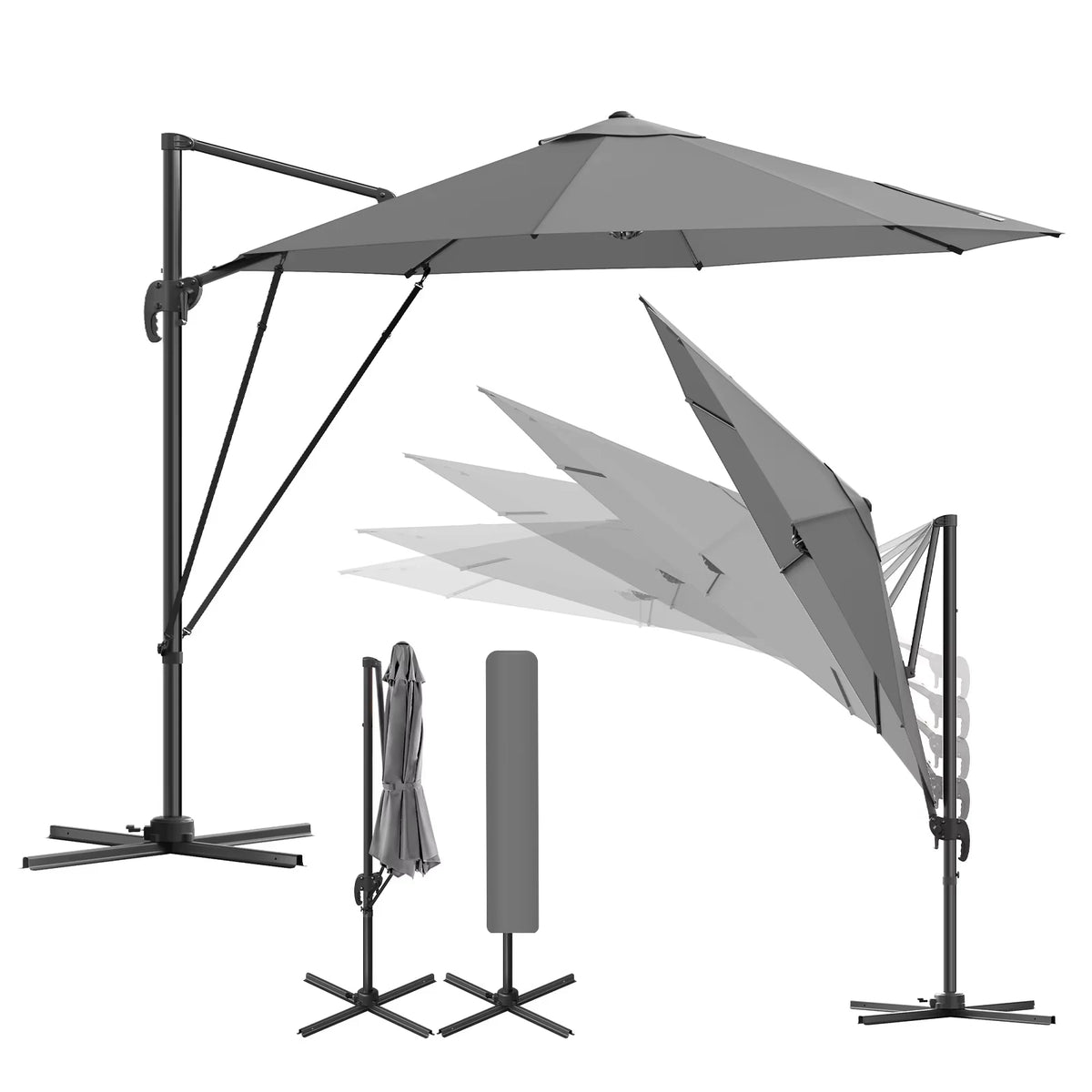 Zweefparasol 3 meter – 360° draaibaar – 5 kantelstanden – UPF 50+