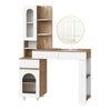WOLTU Makeup Vanity with LED Mirror and 3 Drawers Dressing Table with 2 Cabinets Light Oak Elegant Style Dressers for Bedroom