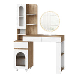 Kaptafel met LED-spiegel – 3 lades en 2 kastjes – Wit en licht eikenlook