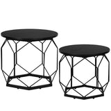 WOLTU 2PCS Round Coffee Tables Living Room Table Modern Side Table with Storage Space Metal Frame Wood Sofa Table for Apartment