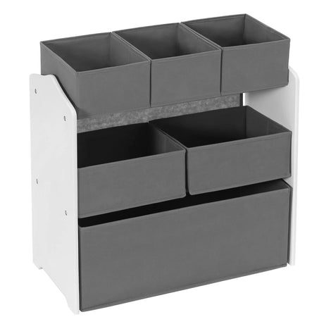 BukkitBow speelgoedkast met 6 uitneembare bakken en 3 niveaus, afmetingen 63x30x60 cm, voor opbergruimte en organisatie