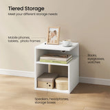 EUGAD Nightstand Bedside Table with Built-In Socket USB and Type-C Ports 2 Open Compartments for Bedroom Living Room