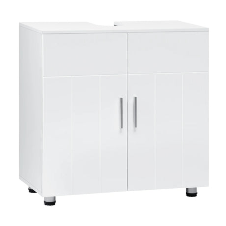 Wastafelonderkast van BukkitBow in wit, 60x60x30 cm met twee deuren voor badkameropslag.