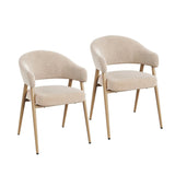 Eetkamerstoelen chenille – Set van 2 – Gebogen rugleuning – Metalen poten in houtlook