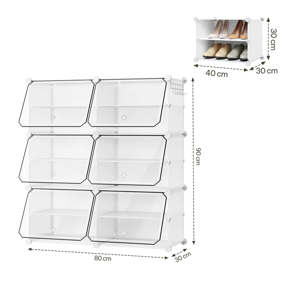 Modulaire schoenenkast – Transparante deurtjes – Zwart of wit – 60, 90 of 120 cm hoog