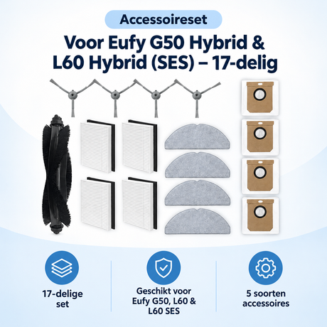 Overzicht van accessoireset voor Eufy L60 Hybrid met de belangrijkste productvoordelen