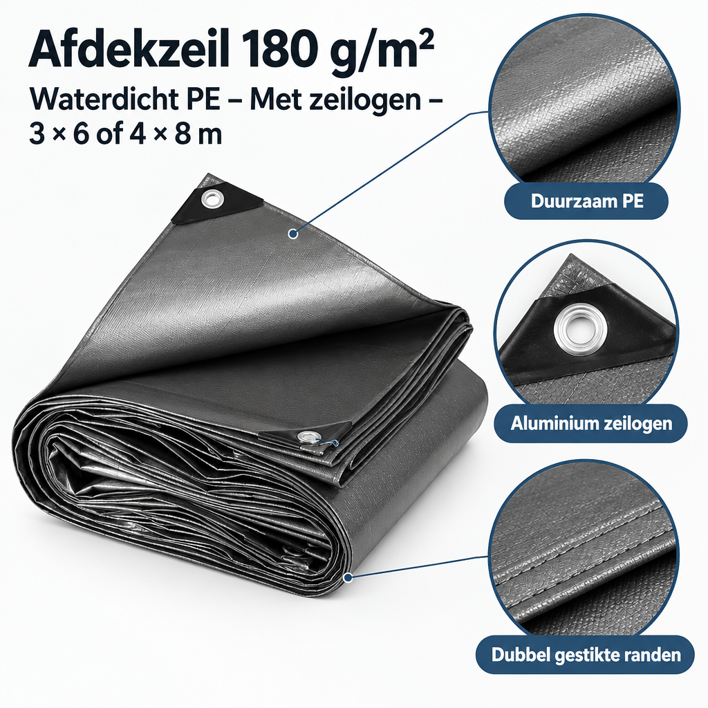 Detail van materiaal en afwerking van afdekzeil 180 g/m²