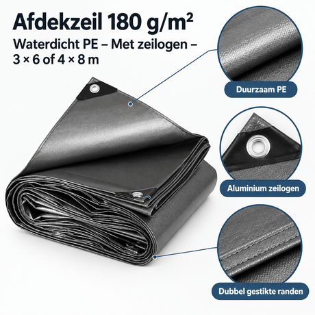 Detail van materiaal en afwerking van afdekzeil 180 g/m²