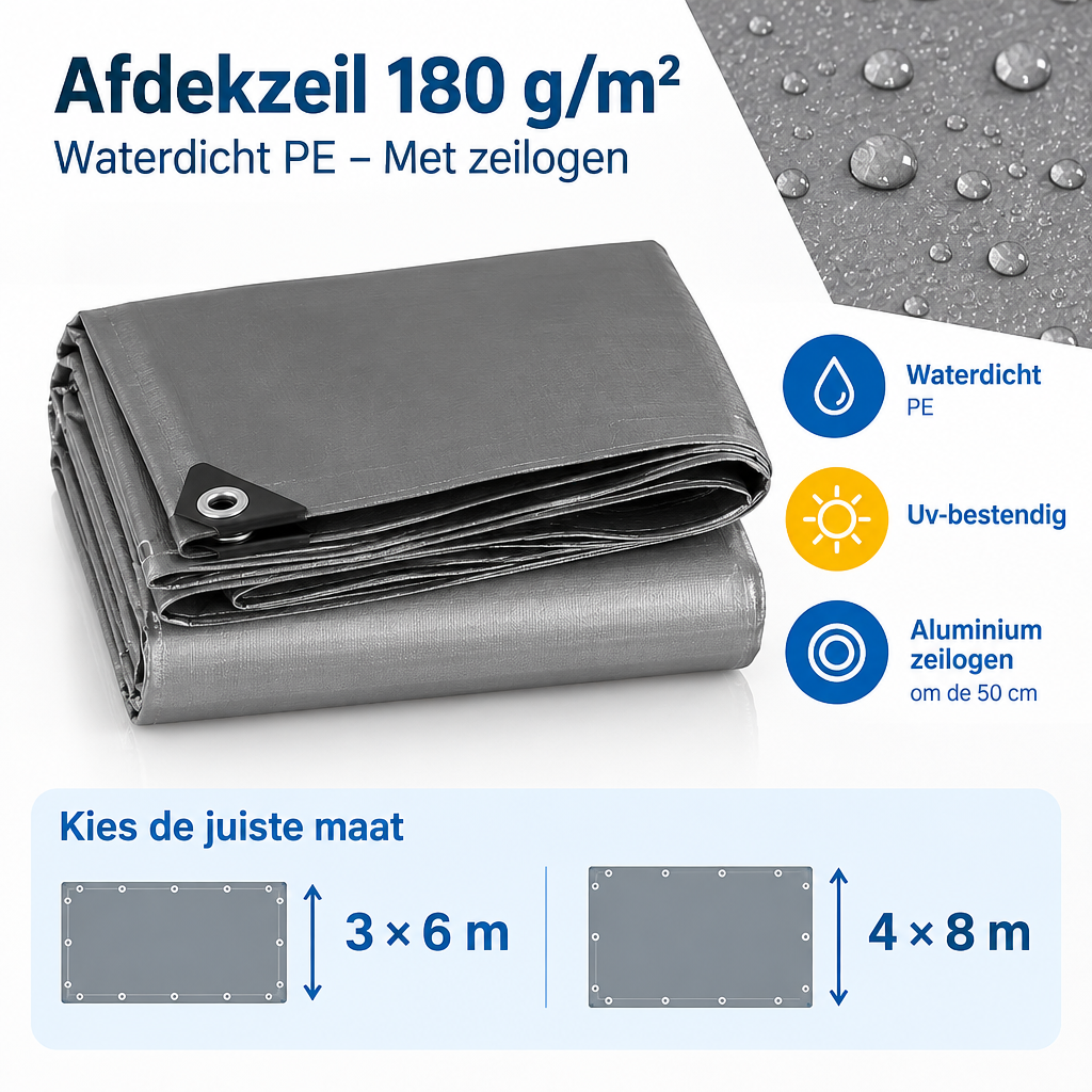 Afmetingen en productspecificaties van afdekzeil 180 g/m²
