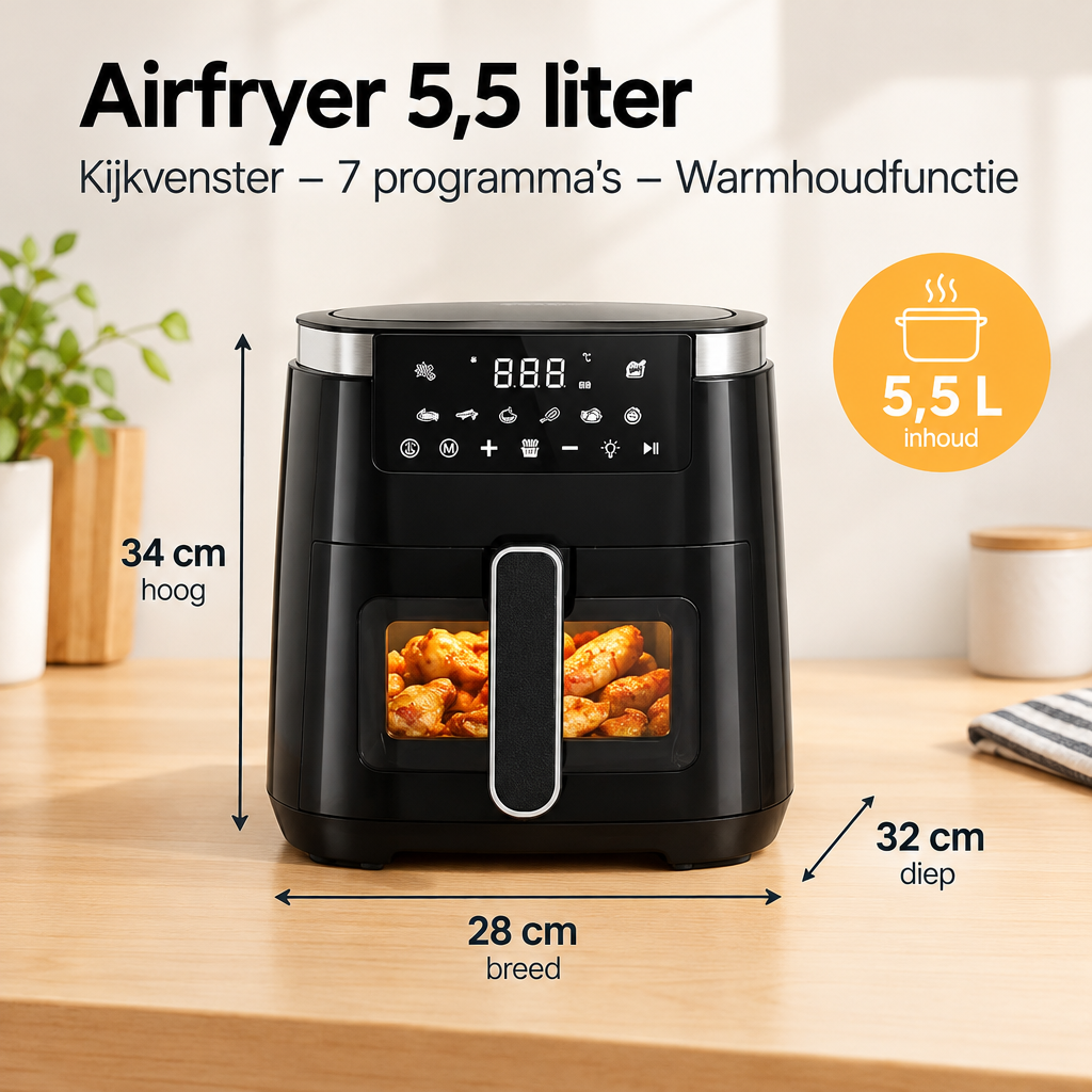 Afmetingen en productspecificaties van airfryer 5,5 liter