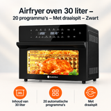 Overzicht van airfryer oven 30 liter met de belangrijkste productvoordelen