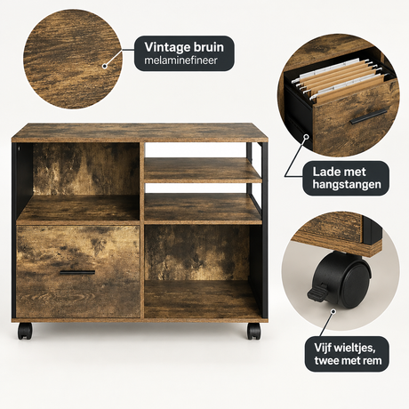 Detail van materiaal en afwerking van archiefkast op wielen