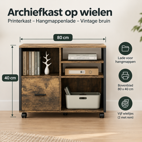 Afmetingen en productspecificaties van archiefkast op wielen