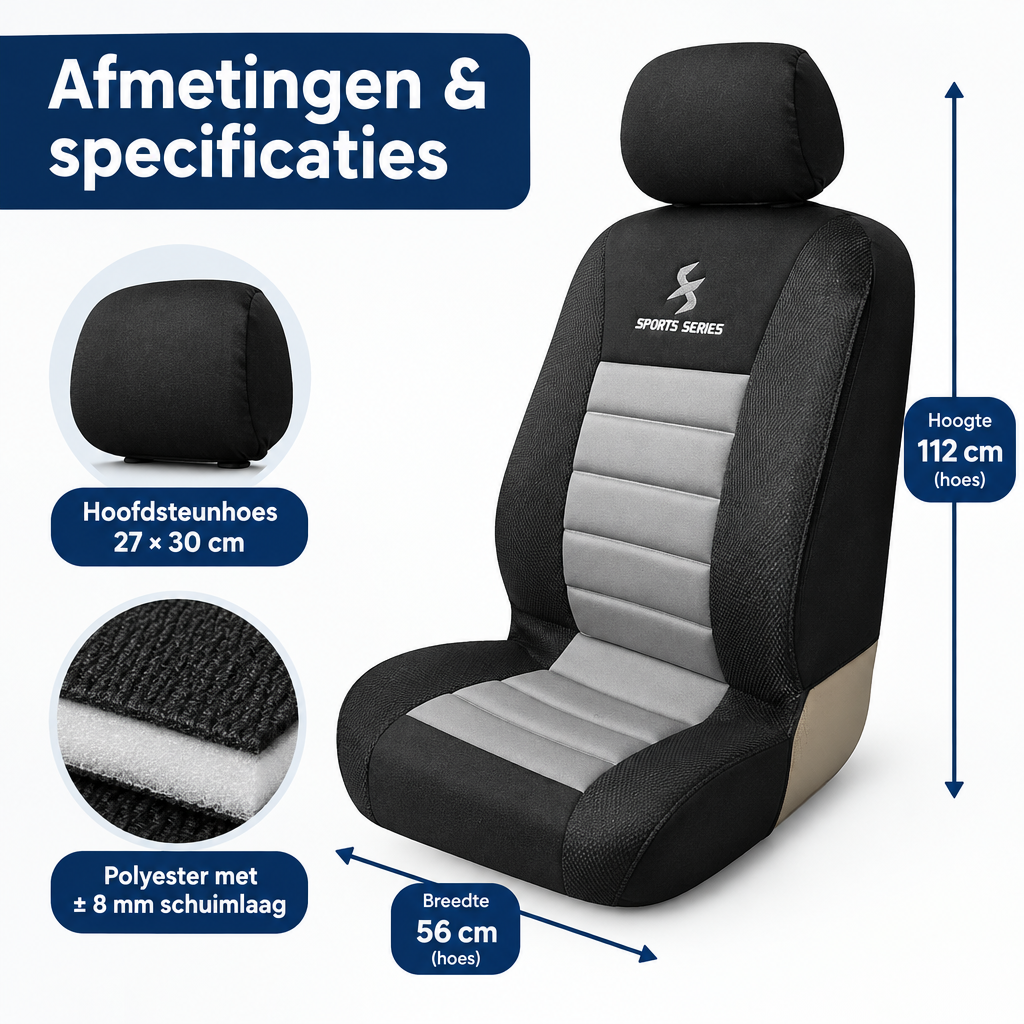 Afmetingen en productspecificaties van autostoelhoes voorstoel