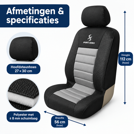 Universele autostoelhoes voorstoel met hoofdsteunhoes van BukkitBow, beschermt en past op verschillende autostoelen.