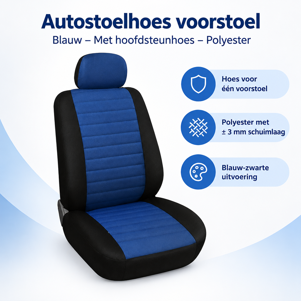 Overzicht van autostoelhoes voorstoel met de belangrijkste productvoordelen