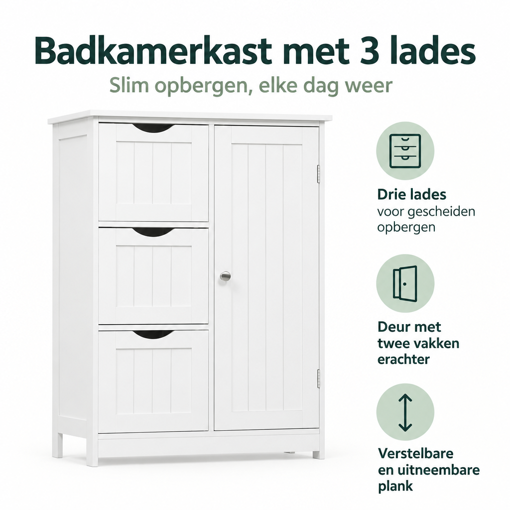 Belangrijkste voordelen en eigenschappen van badkamerkast met 3 lades