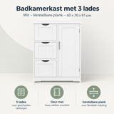 Overzicht van badkamerkast met 3 lades met de belangrijkste productvoordelen