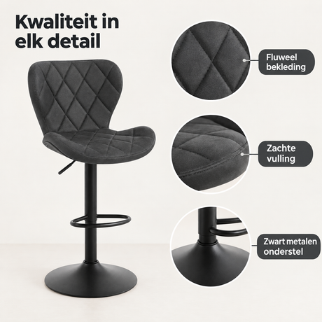Detail van materiaal en afwerking van barkruk met rugleuning