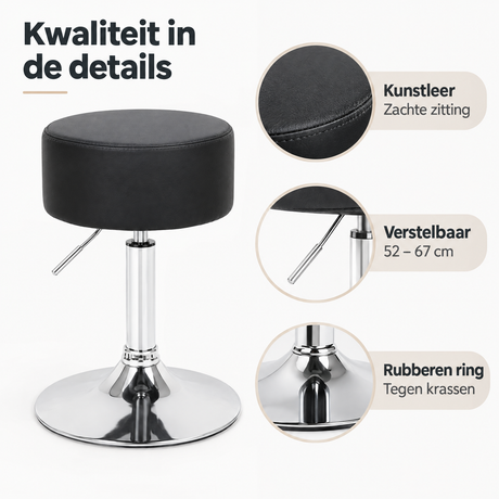 Detail van materiaal en afwerking van barkruk zonder rugleuning