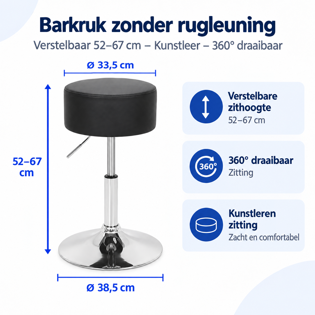 Afmetingen en productspecificaties van barkruk zonder rugleuning