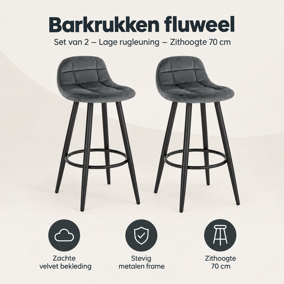 Overzicht van barkrukken fluweel met de belangrijkste productvoordelen