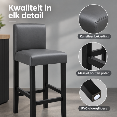 Detail van materiaal en afwerking van barkrukken met rugleuning