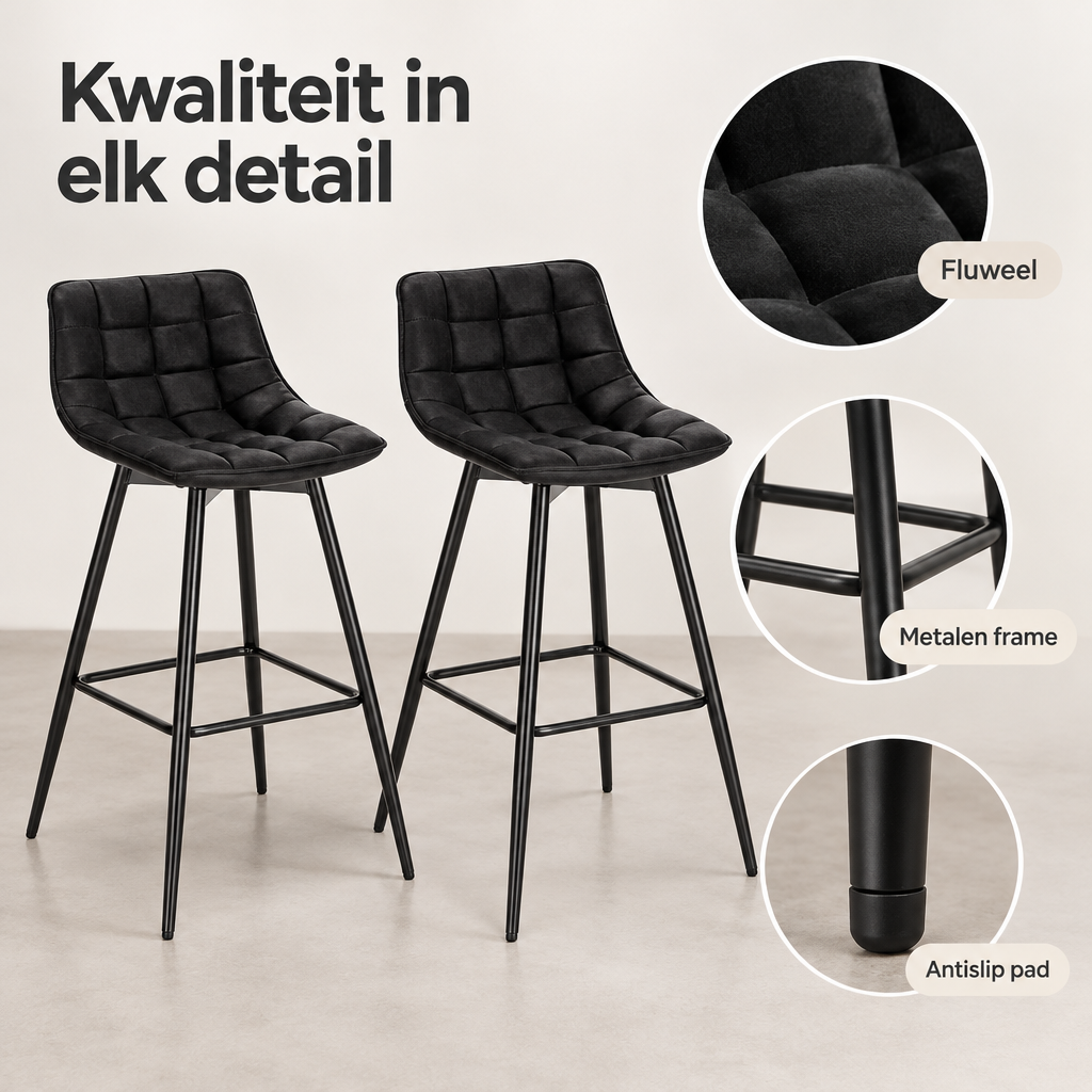 Detail van materiaal en afwerking van barkrukken set van 2