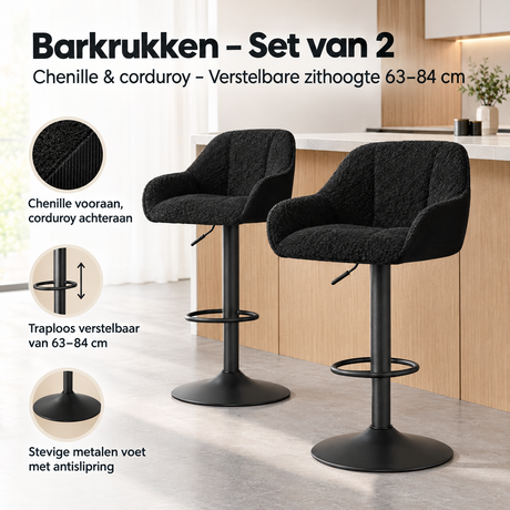 Praktische toepassing en keuzehulp voor barkrukken set van 2