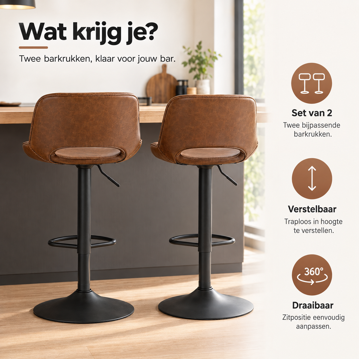 Praktische toepassing en keuzehulp voor barkrukken set van 2