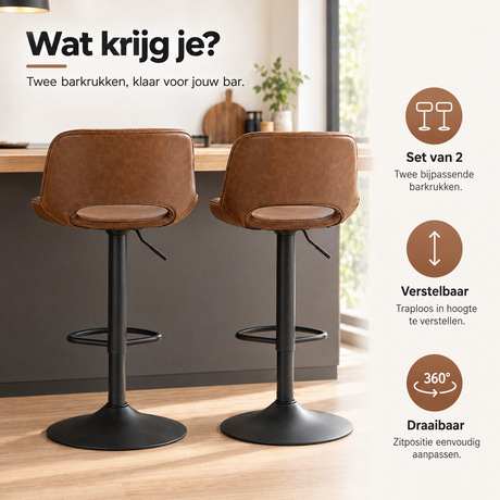Praktische toepassing en keuzehulp voor barkrukken set van 2