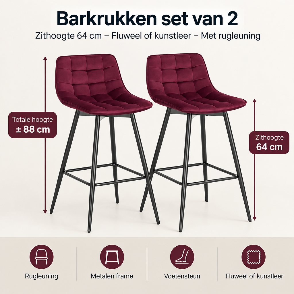 Afmetingen en productspecificaties van barkrukken set van 2