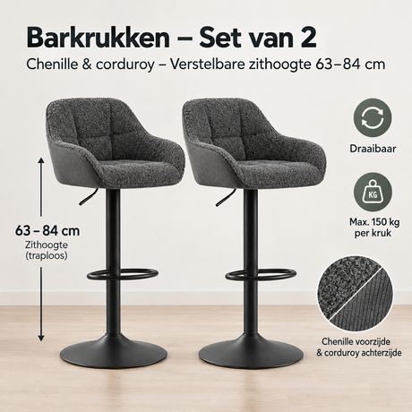 Afmetingen en productspecificaties van barkrukken set van 2
